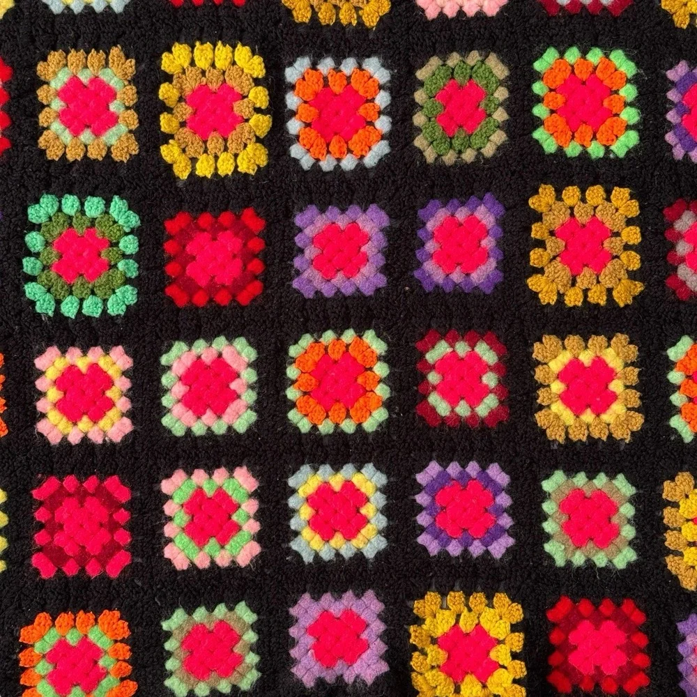 Handmade Crochet Granny Square Throw Afghan 35.5‎ X 77 inch Multi-Color Blanket